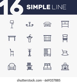 Set Of 16 Set Outline Icons Set.Collection Of Hanger, Nightstand, Moving Chair Elements.