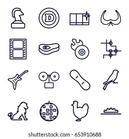 Set of 16 outline icons such as lion, sparrow, chicken, bra