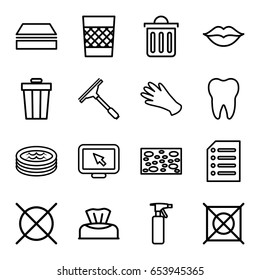 Set of 16 outline icons such as baby napkin, spray bottle, gloves