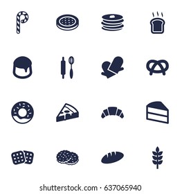 Set Of 16 Oven Icons Set.Collection Of Potholders, Wafer, Shortcake And Other Elements.