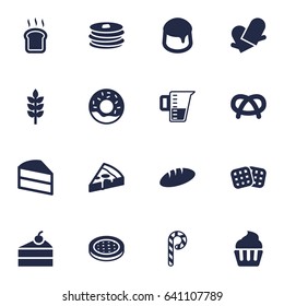 Set Of 16 Oven Icons Set.Collection Of Pastry, Potholders, Loaf And Other Elements.