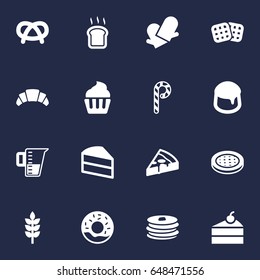 Set Of 16 Oven Icons Set.Collection Of Striped Lollipop, Wafer, Snack And Other Elements.
