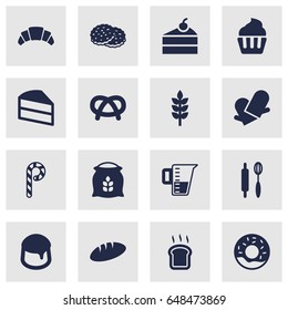Set Of 16 Oven Icons Set.Collection Of Shortcake, Pastry, Dessert And Other Elements.