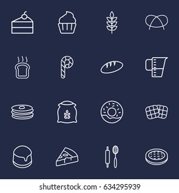 Set Of 16 Oven Outline Icons Set.Collection Of Pudding, Pancakes, Wheat And Other Elements.