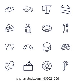 Set Of 16 Oven Outline Icons Set.Collection Of Rolling Pin, Measuring Cup, Donuts And Other Elements.
