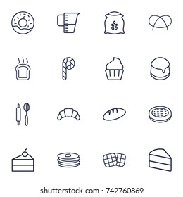 Set Of 16 Pastry Outline Icons Set. Collection Of Toast, Waffle And Other Elements.