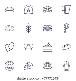 Set Of 16 Pastry Outline Icons Set.Collection Of Pizza, Measuring Cup, Waffle And Other Elements.