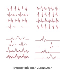 Satz von 16 Stk. Puls des Herzens - gekrümmte rote Linie auf weißem Hintergrund - Vektorgrafik