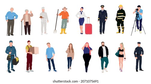 Set of 16 pcs people of different professions on a white background - Vector illustration