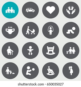 Set Of 16 People Icons Set.Collection Of Kid, Creep Baby, Married And Other Elements.