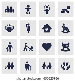 Set Of 16 People Icons Set.Collection Of Heart, Cot, Expectant Mother And Other Elements.