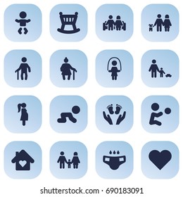 Set Of 16 People Icons Set.Collection Of Expectant Mother, House, Married And Other Elements.