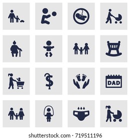 Set Of 16 People Icons Set.Collection Of Relatives , Supermarket, Grandma Elements.
