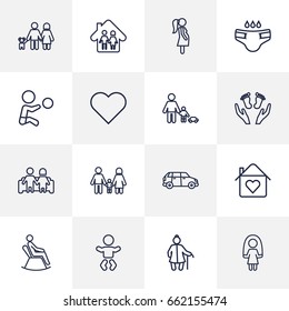 Set Of 16 People Outline Icons Set.Collection Of Skipping Rope, Soul, Car And Other Elements.