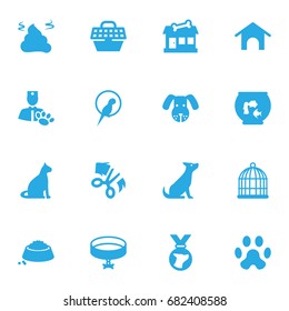 Set Of 16 Pets Icons Set.Collection Of Home , Veterinarian, Neckband Elements.