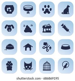 Set Of 16 Pets Icons Set.Collection Of Home, Head, Pile And Other Elements.