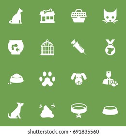 Set Of 16 Pets Icons Set.Collection Of Dog, Cat, Injection And Other Elements.