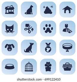 Set Of 16 Pets Icons Set.Collection Of Footprint , Dog , Neckband Elements.