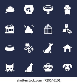 Set Of 16 Pets Icons Set.Collection Of Pile, Scissor, Food And Other Elements.