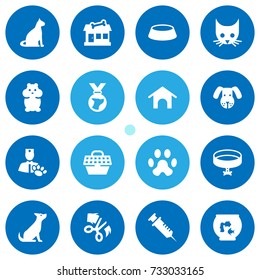 Set Of 16 Pets Icons Set.Collection Of Scissor, Dish, Neckband Elements.
