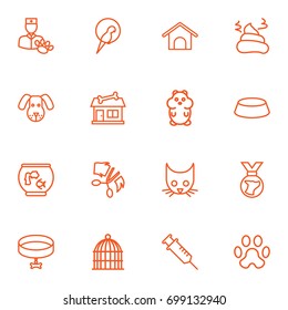 Set Of 16 Pets Outline Icons Set.Collection Of Head, Vaccination, Hamster And Other Elements.