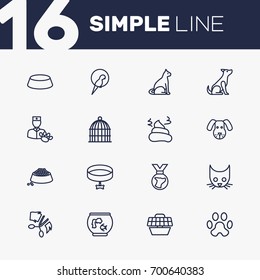Set Of 16 Pets Outline Icons Set.Collection Of Dog, Bird Prison, Aquarium And Other Elements.