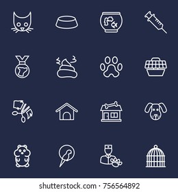 Set Of 16 Pets Outline Icons Set.Collection Of Dog, Hamster, Kennel And Other Elements.