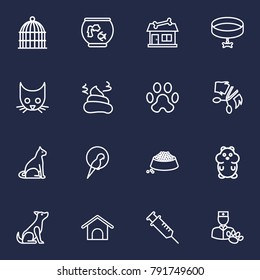 Set Of 16 Pets Outline Icons Set.Collection Of Hamster, Shop, Kennel And Other Elements.