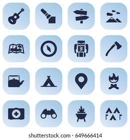 Set Of 16 Picnic Icons Set.Collection Of Landscape , Bbq, Location Elements.