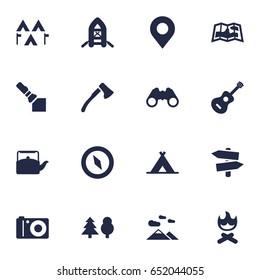 Set Of 16 Picnic Icons Set.Collection Of Location, Campfire, Magnet Navigatior And Other Elements.