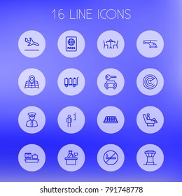 Set Of 16 Plane Outline Icons Set.Collection Of Certification, No Smoking, Pilot And Other Elements.