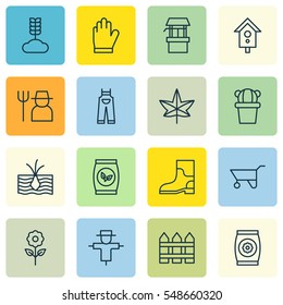 Set Of 16 Plant Icons. Includes Cereal, Desert Plant, Bugbear And Other Symbols. Beautiful Design Elements.