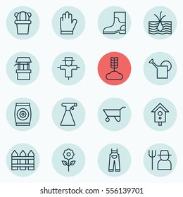 Set Of 16 Planting Icons. Includes Decorative Plant, Growing Plant, Barrier And Other Symbols. Beautiful Design Elements.