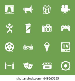 Set Of 16 Pleasure Icons Set.Collection Of Curtain, Beverage, Television And Other Elements.