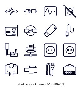 Set of 16 plug outline icons.
