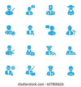 Set Of 16 Position Icons Set.Collection Of Coder, Military, Cameraman And Other Elements.
