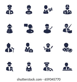 Set Of 16 Position Icons Set.Collection Of Cameraman, Actor, Manager And Other Elements.