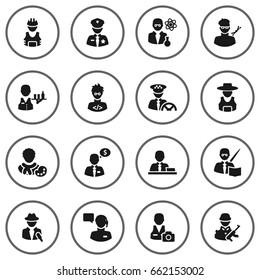 Set Of 16 Position Icons Set.Collection Of Money Agent, Coder, Tray And Other Elements.