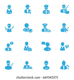 Set Of 16 Position Icons Set.Collection Of Military, Stylist, Actor And Other Elements.