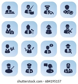 Set Of 16 Position Icons Set.Collection Of Medic, Manager, Cameraman And Other Elements.