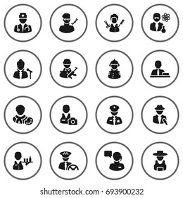 Set Of 16 Position Icons Set.Collection Of Tray, Rancher, Producer And Other Elements.