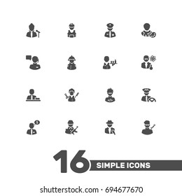 Set Of 16 Position Icons Set.Collection Of Working, Coder, Fireman And Other Elements.