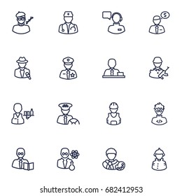 Set Of 16 Position Outline Icons Set.Collection Of Doctor, Taxi, Servant And Other Elements.