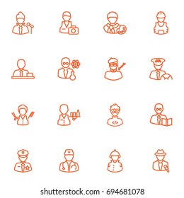 Set Of 16 Position Outline Icons Set.Collection Of Photographer, Taxi, Scientist And Other Elements.