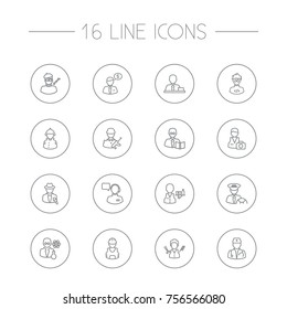 Set Of 16 Position Outline Icons Set.Collection Of Designer, Manager, Teacher And Other Elements.