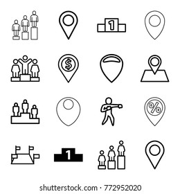 Set of 16 position outline icons such as ranking, location, dollar location, location pin