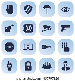 Set Of 16 Procuring Icons Set.Collection Of Camera, Hardhat, Strongbox And Other Elements.