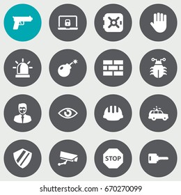 Set Of 16 Procuring Icons Set.Collection Of Protection, Sign, Shot And Other Elements.