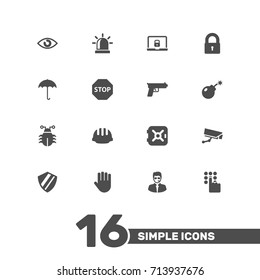 Set Of 16 Procuring Icons Set.Collection Of Protection, Hardhat, Shot And Other Elements.