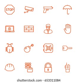 Set Of 16 Procuring Outline Icons Set.Collection Of Weapon, Virus, Walkie-Talkie And Other Elements.